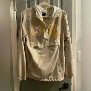 Mens Rue 21 windbreaker jacket with hood (no drawstring) graphics pockets size M